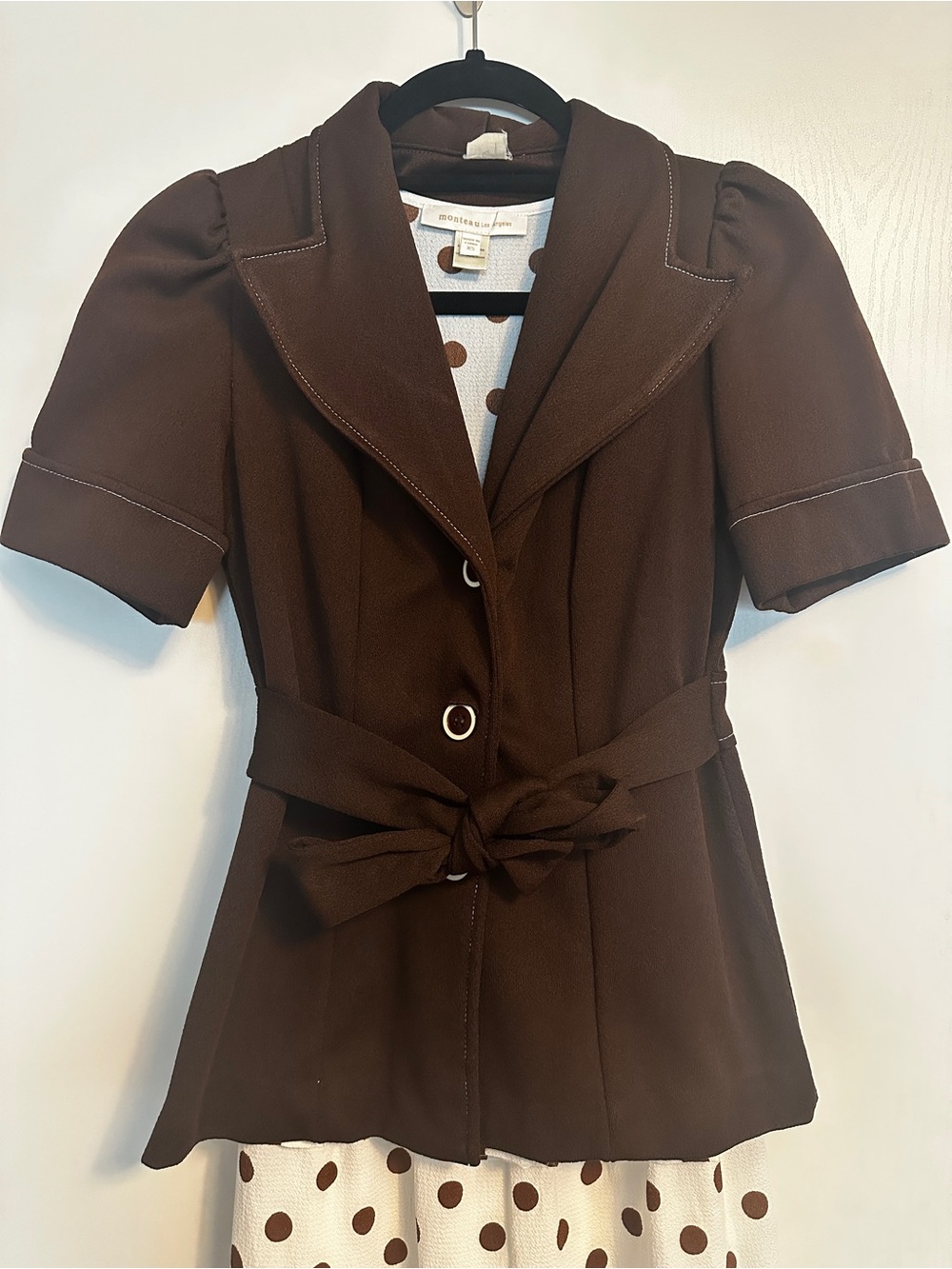 Brown Short-Sleeve Belted Blazer